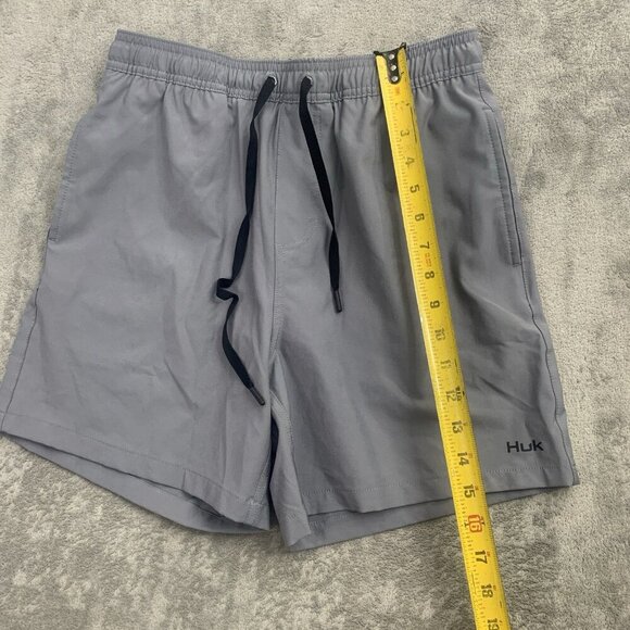 Huk Fishing Pursuit Volley Swim Shorts Mens Small Gray Lined Stretch Solid Fish - Picture 2 of 9